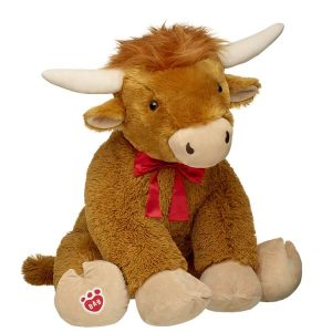 Giant Shaggy Highland Cow Stuffed Animal with Red Gifting Bow