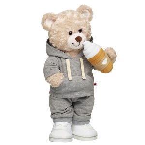 Happy Hugs Teddy Bear Grey Sweats and Drink Wristie Gift Set